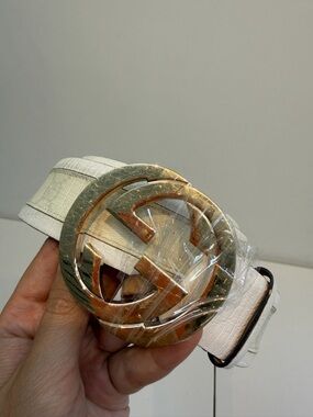 Gucci White Leather Belt with Gold Double G Buckle size is 4*80cm